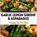 Skillet with garlic lemon shrimp, broccoli, and asparagus for a vibrant Keto Dinner Shrimp and Healthy Dinners Recipes look